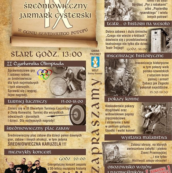 Zapraszamy na IX Średniowieczny Jarmark Cysterski do Przemętu w dniu 14.09.2019r.