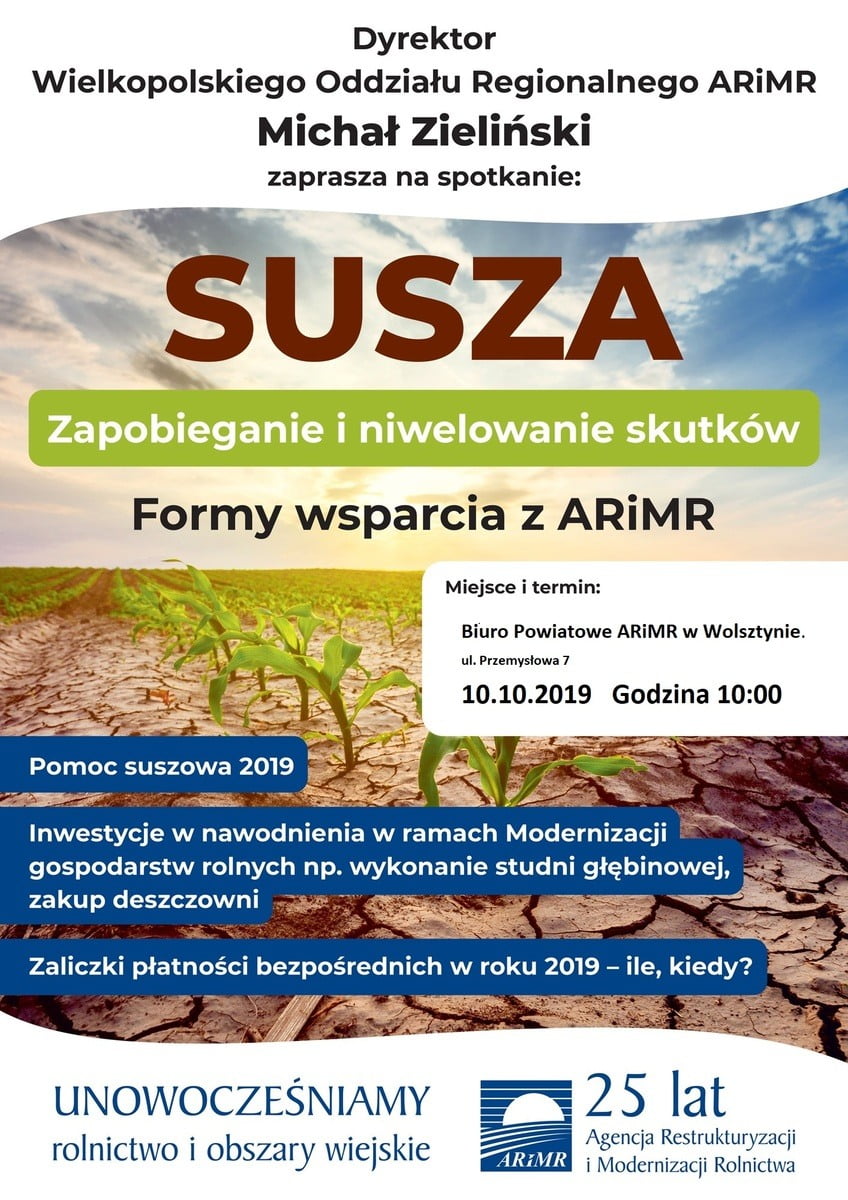 Plakat ARIMR w saprawie spotkania dotyczącego suszy