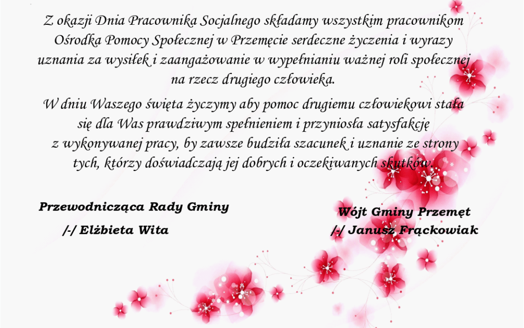 Życzenia z okazji Dnia Pracownika Socjalnego