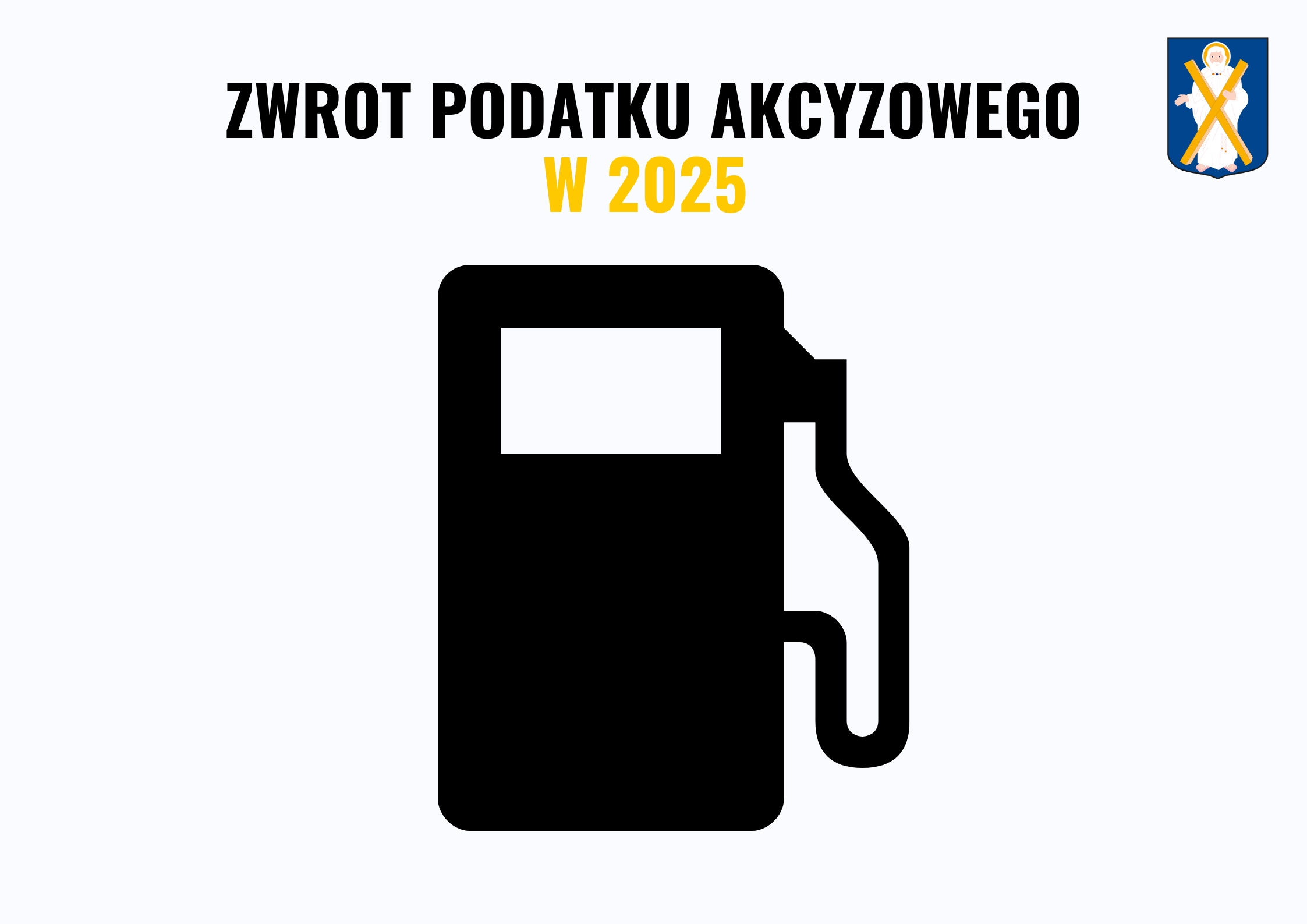 Na grafice czarny dystrybutor oraz herb Gminy Przemęt. Na grafice widnieje informacja: zwrot podatku akcyzowego w 2025 r.