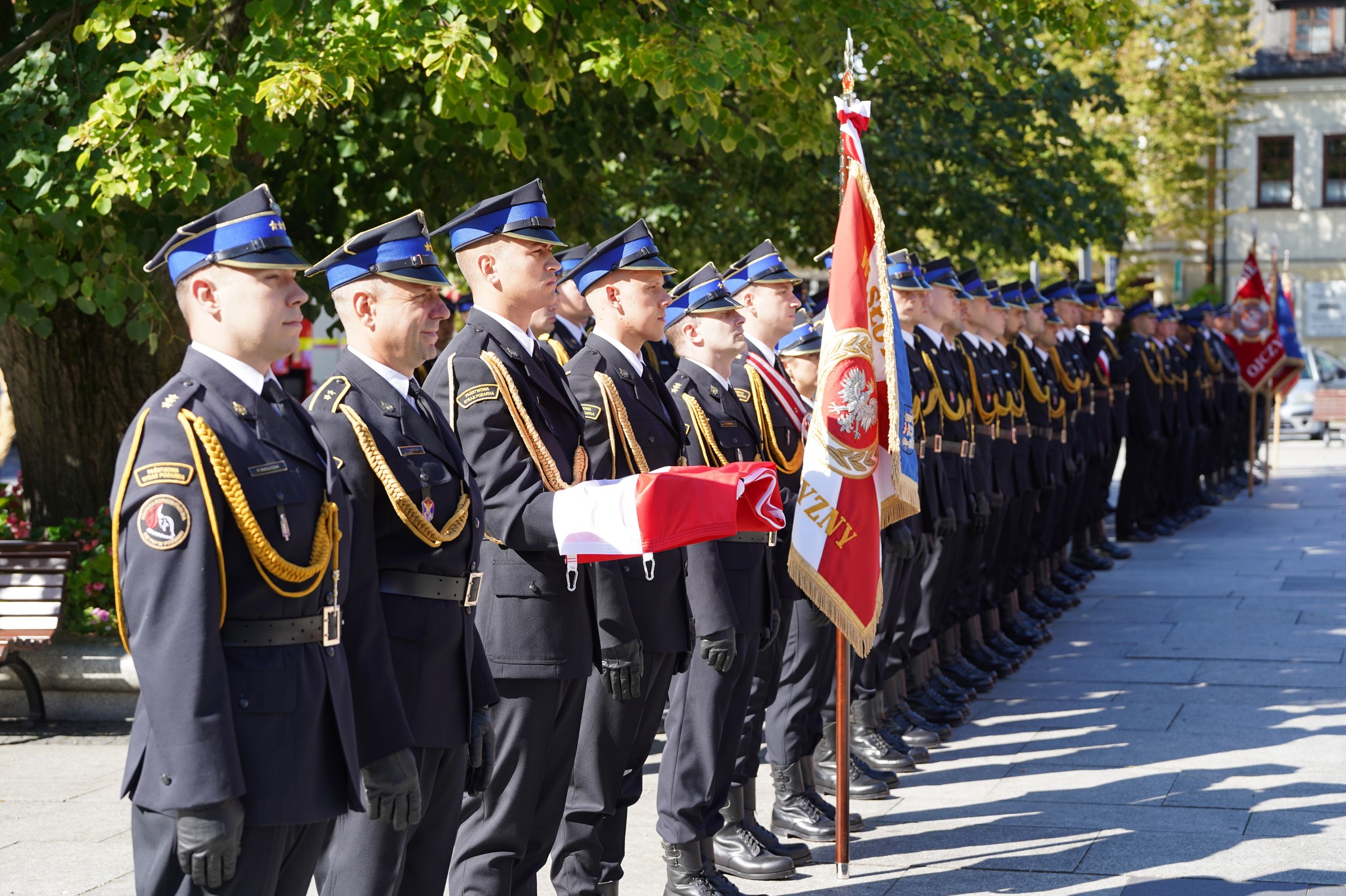 Na fotografii poczty sztandarowe prezentują w pełnym umundurowaniu galowym podczas ceremonii nadania sztandaru.