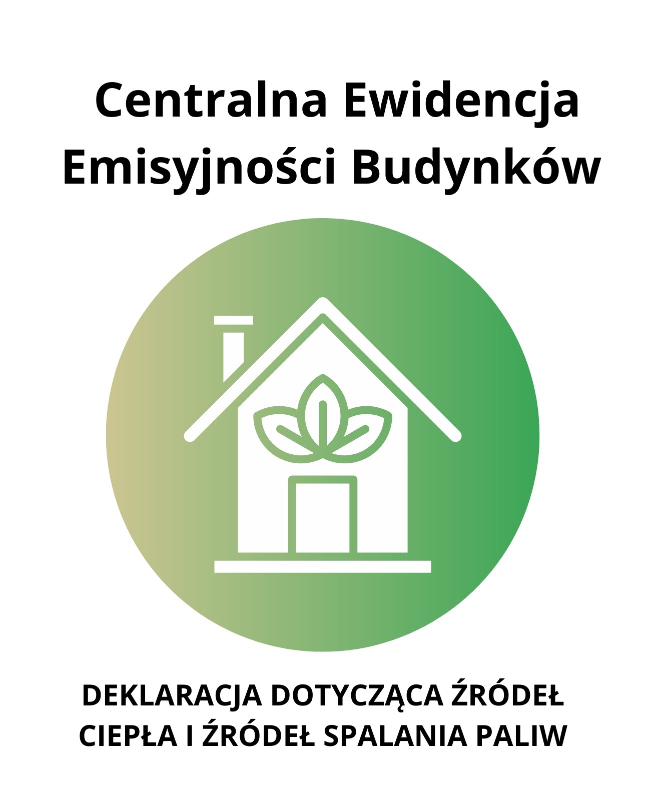 Grafika przedstawia element domu oraz napis: "Centralna Ewidencja Emisyjności Budynków" oraz "Deklaracja dotycząca źródeł ciepła i źródeł spalania paliw".